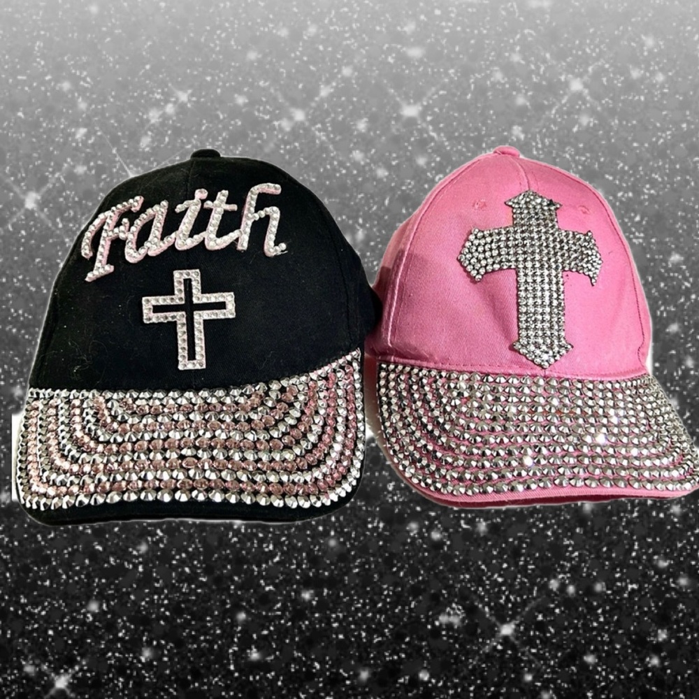 2 Never Worn LN Women’s Hats Black Faith & Cross and One Pink with Cross
